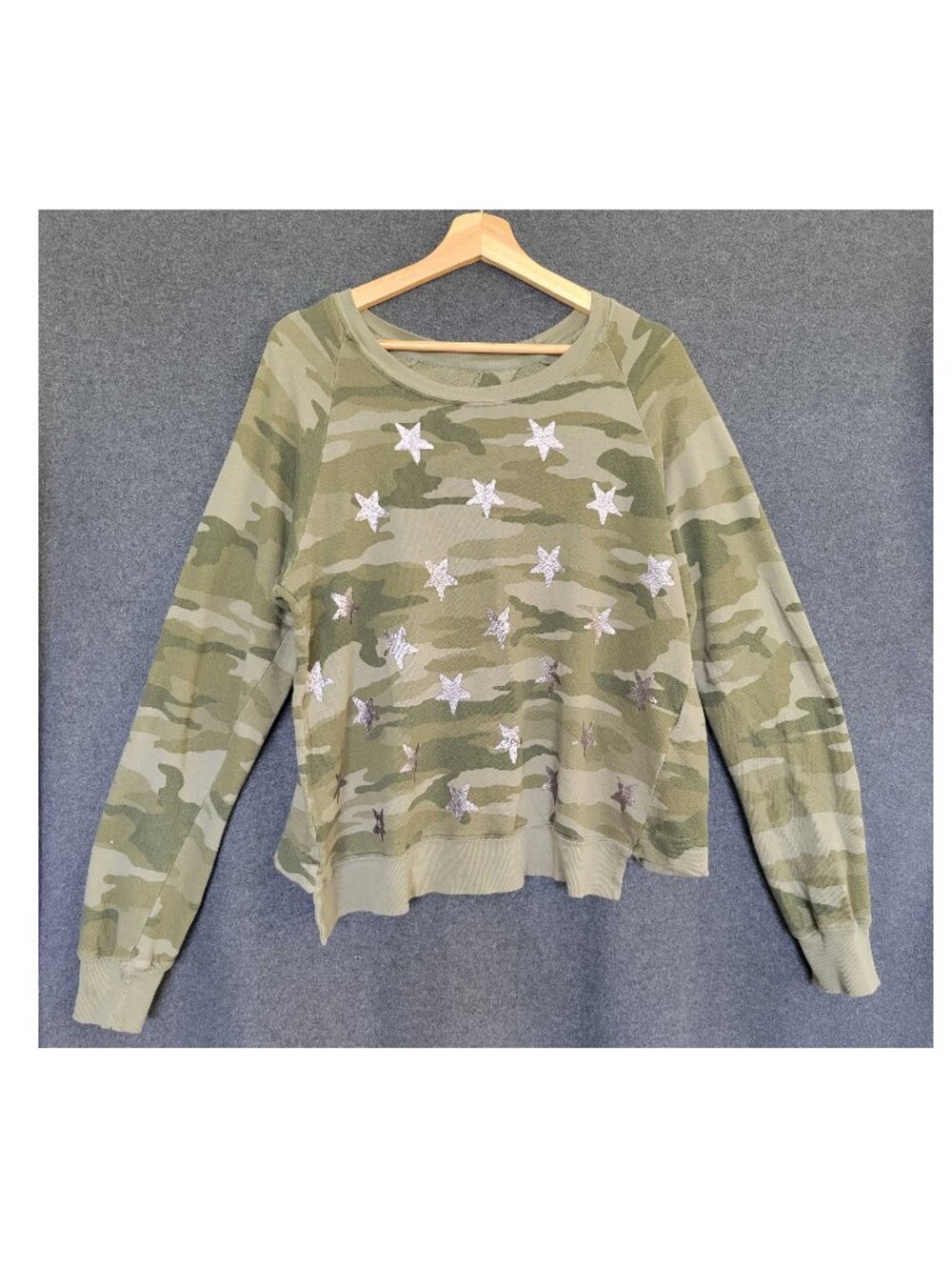 Current/ Elliott Camo Metallic Stars Sweatshirt The Open Back Women's Sz 2/M